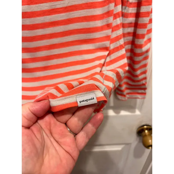 Patagonia Womens Merino 2 Henley Striped Top Orange Gray Large Long Sleeve - Image 4