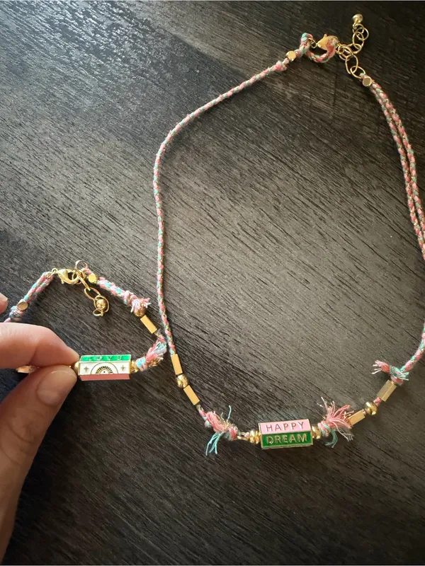 Colorful Woven 'Happy Dream' Necklace & 'Love' Bracelet Set - Image 2