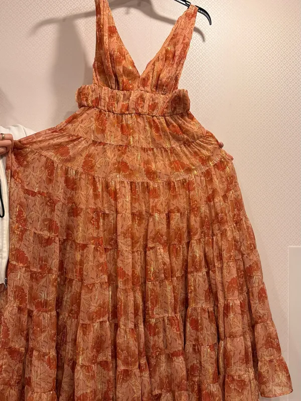 Let Me Be Floral Jacquard Tiered Maxi Dress in Rust-Pink - Image 9