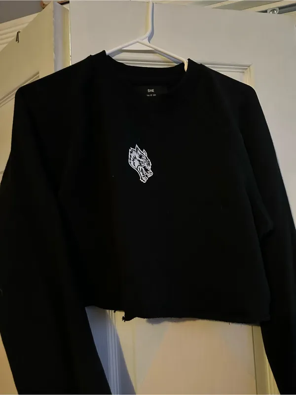 Darc Sport Black Cropped Hoodie with Grey Wolf Graphic - Image 2