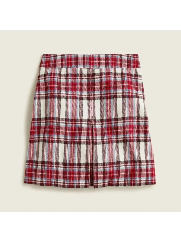 NWT J. Crew Nello Gori Inverted Pleated Mini Skirt Red Vintage Plaid Wool 00 - Image 3