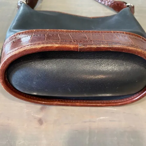 Brighton Judy Little Mini Vintage Leather Bucket Crossbody Bag Black Brown - Image 6