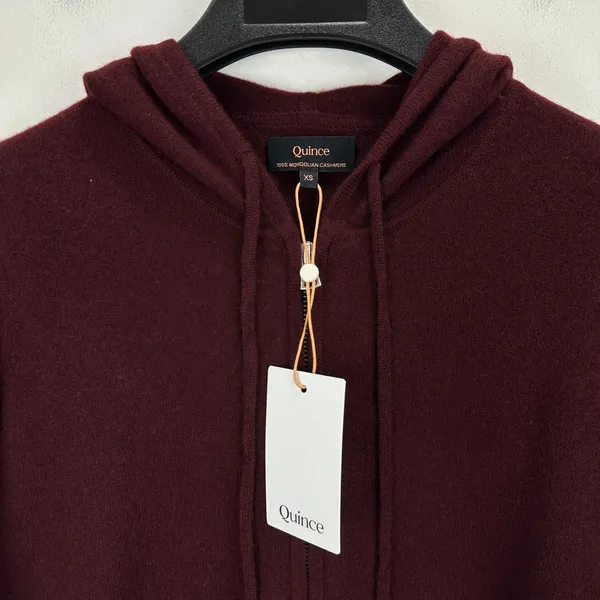 Quince Mongolian Cashmere Full Zip Hoodie Sweater Rich Burgundy Womens XS NWT - Image 8