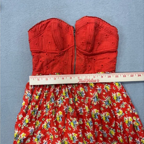 Xhilaration XS‎ Orange Multicolored Floral Mini Dress Strapless Zip Top Cotton - Image 8