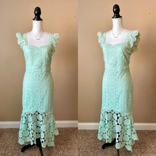 LENA | Green Trumpet Lace Fly Away With Me Maxi Dress Sz M - Image 4