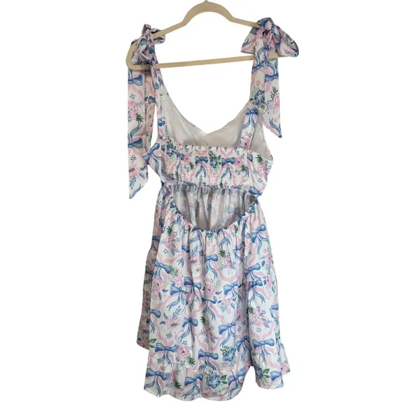 Simply Southern Bow Floral Mini Dress Tie‎ Shoulder Back Cutout Size Large - Image 7