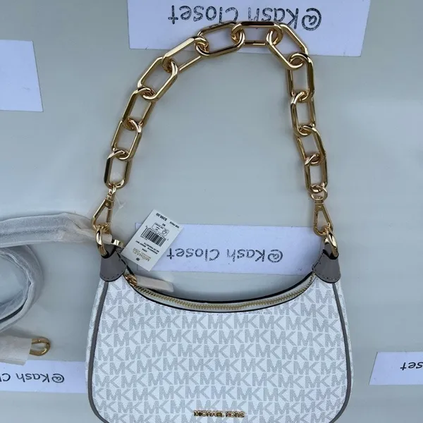 Michael Kors Bright White Cora Shoulder Handbag Crossbody Medium Pouchette - Image 5