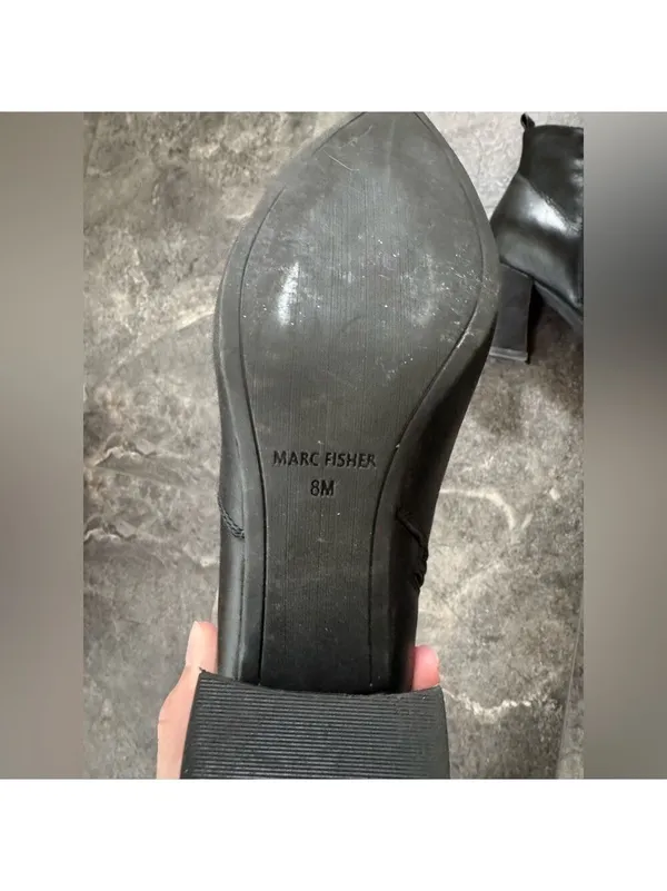 Marc Fisher Black Leather Zip Up Boots With Heel Booties Size 8 - Image 4