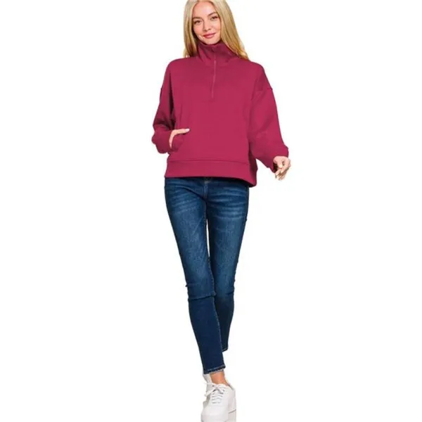 Zenana Scuba Half Zip Sweatshirt‎ with Pockets - Image 3