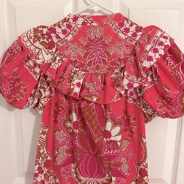 Love The Label Tatiana Floral Mini Ruffle Dress Clementine Pink Print Size Small - Image 9