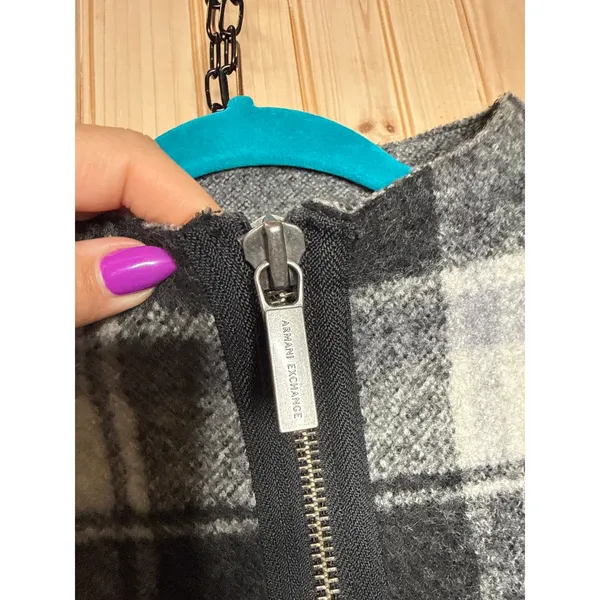 Armani Exchange 100% Wool Black Plaid Full Zip Jacket Cabincore Womens Sz S - Image 5