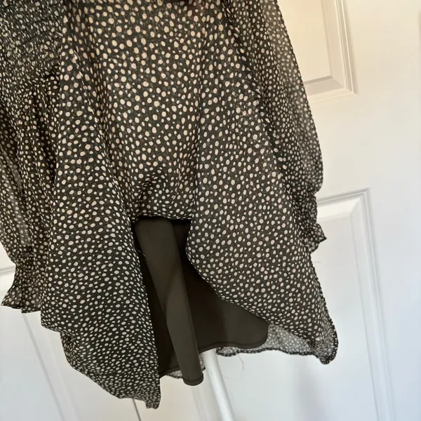 Zara Green & White Polka Dot Mini Dress – Long Sleeve Smocked Waist, Size M - Image 5
