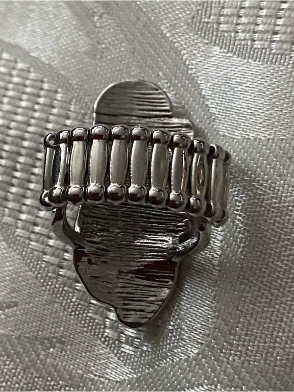 Womens Finger Ring Faux Turquoise Stones Silver Tone Metal Elastic Back Western - Image 7