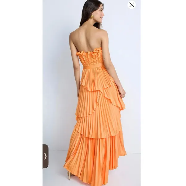 AMUR Orange Janey Tiered Ruffle Strapless Midi Pleated Fully Lined Dress size 6 - Image 5
