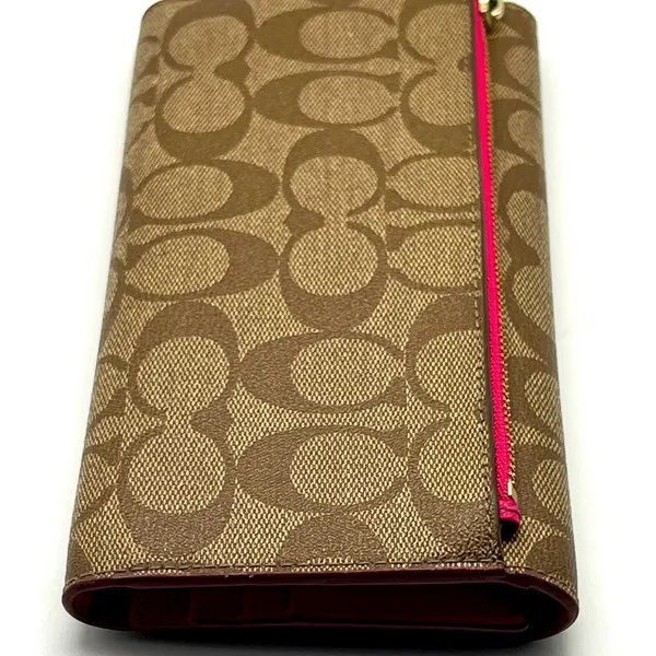 Coach brown leather signature Charlie C snap wallet pink interior A1532 … - Image 5