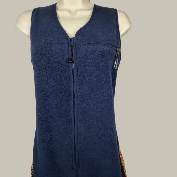 Patagonia Women's Fleece Jumpsuit Small Navy Geometric Cabincore Outdoor Lounge - Image 7