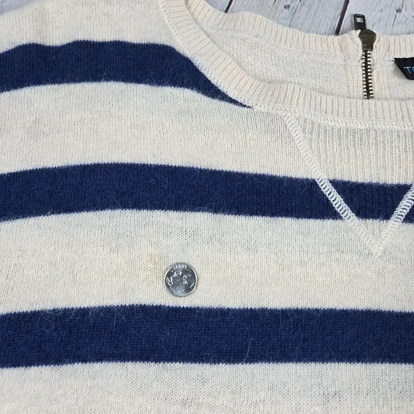 Topshop Womens Angora Blend Striped Short‎ Sleeve Sweater Cream Navy Blue US 4 - Image 7