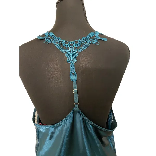 Avidlove Teal Lace Satin Slip Dress‎ Nighty Lingerie Nightgown Large Sexy Club - Image 4