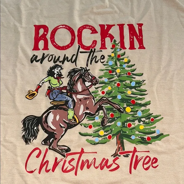NWT Western Christmas Cowboy Rockin Around Tree Graphic Tee Women’s XL - Image 2