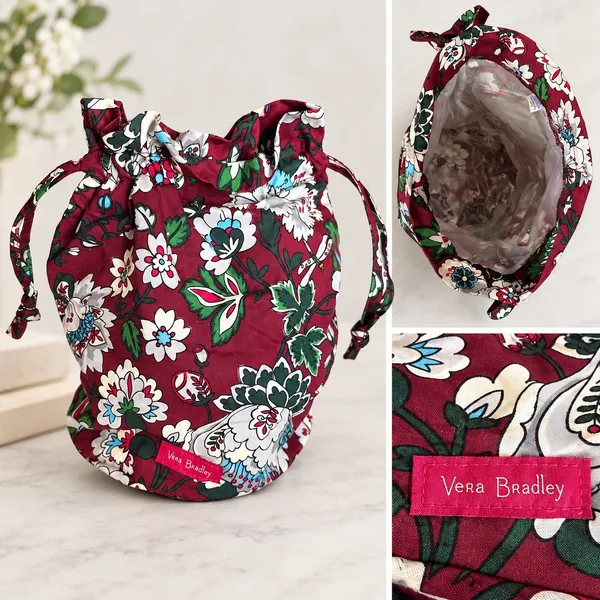 NWOT Vera Bradley Burgundy Floral Drawstring Pouch - Image 7