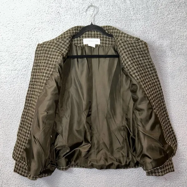 Jones New York Blazer Womens 12 Green Wool Silk‎ Blend Plaid Jacket Career Work - Image 3
