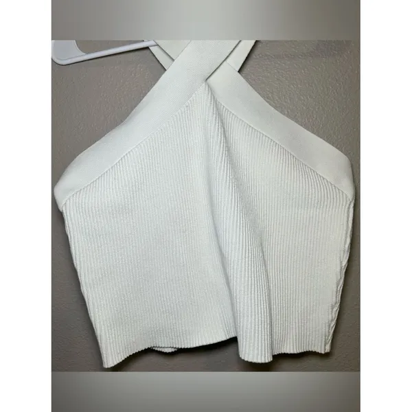 Quince White Cropped Halter Ribbed Knit Sleeveless Tank Top Women’s Size Large - Image 4