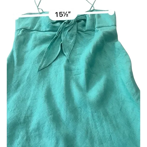 Le Muse Women's 100% Linen Bow Front Asymmetrical Midi Dress Teal Blue Sz 6 - Image 12