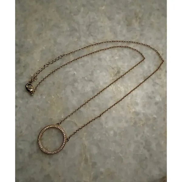Adornia Swarovski Crystal Circle Pendant Necklace 14K Gold Plate - Image 5