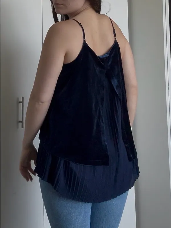 Rose & Olive Navy Velvet and Pleated-Hem Camisole - Image 6