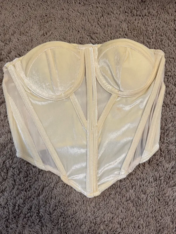 Strapless Velvet Corset Top in Crème Colorway - Image 2