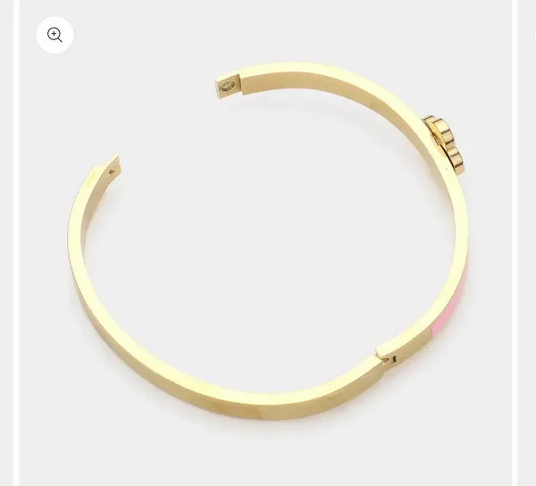 Quatrefoil Pointed Stainless Steel Hinged Bracelet-Gold/White - Image 2
