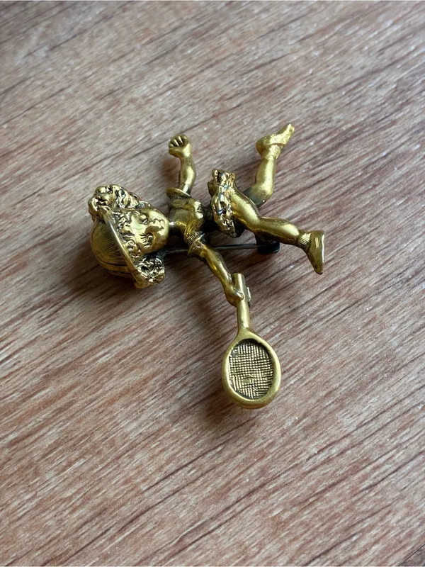 Tortolani Vintage Gold Tennis Brooch Pin - Image 9