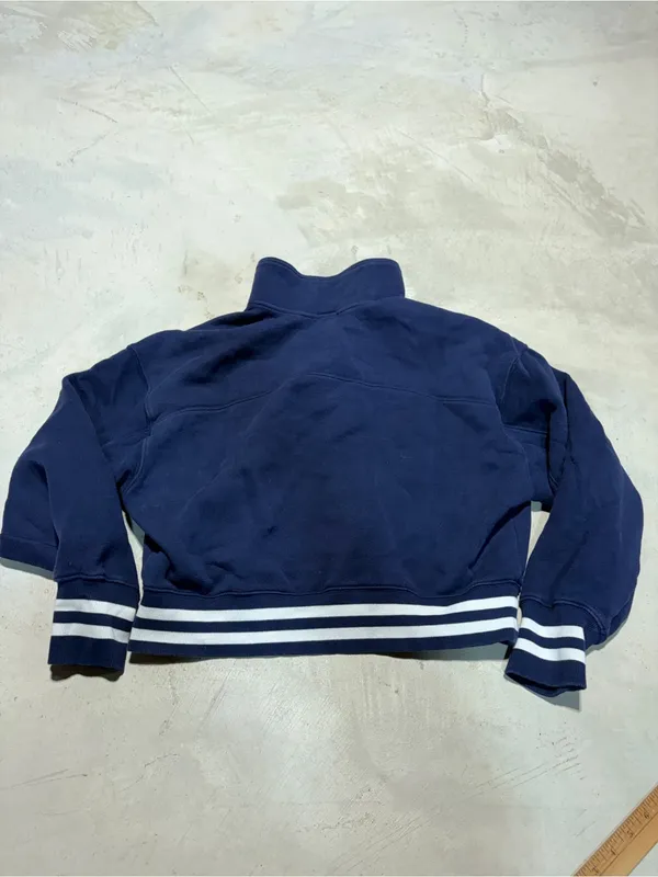 Aerie cropped Navy Quarter-Zip Pullover with Striped Hem small - Image 7