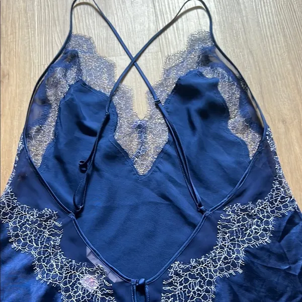 Y2K Victorias Secret Blue Lace Lingerie Mini Slip Sz Medium - Image 5