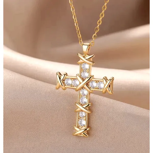 NEW Unisex 18k Gold Filled Plated Simulated‎ Diamond Cross Necklace, 16-18” - Image 10