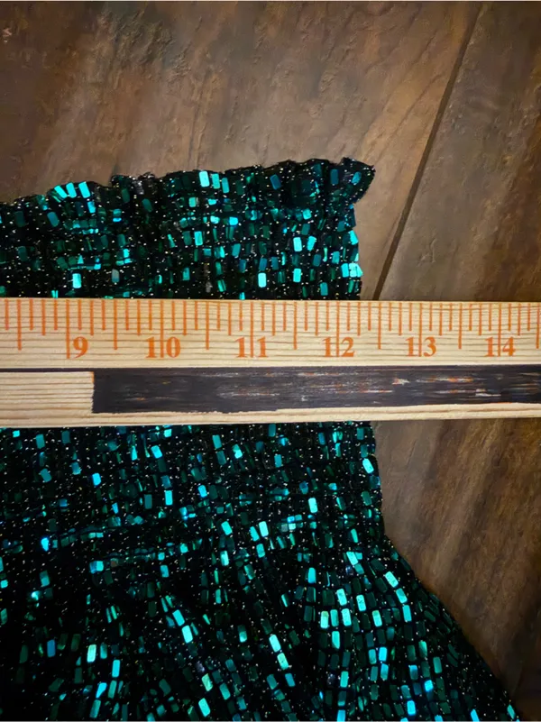 QUEEN OF SPARKLES Teal Mosaic Smocked Mini Shorts - Image 3