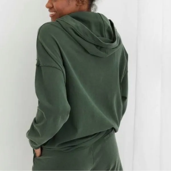 Aerie Oversized Lace Up Hoodie-Distressed Hunter Green, boxy fit. Size Medium - Image 10