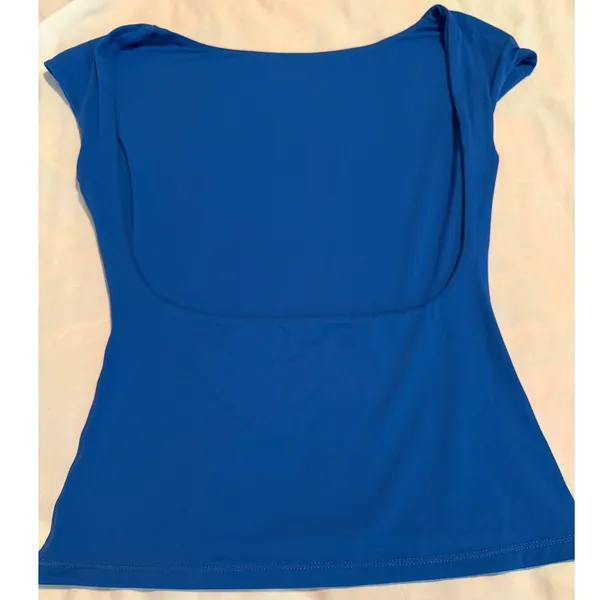 SUUKSESS Royal Blue Open Back Cap Sleeve Top XS Boat Neck Stretchy Bodycon - Image 2