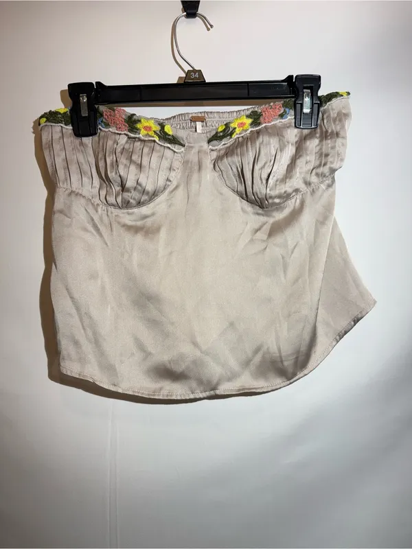 Free People Ember Glow Floral Embroidered Chiffon Tube Top Size S - Image 2
