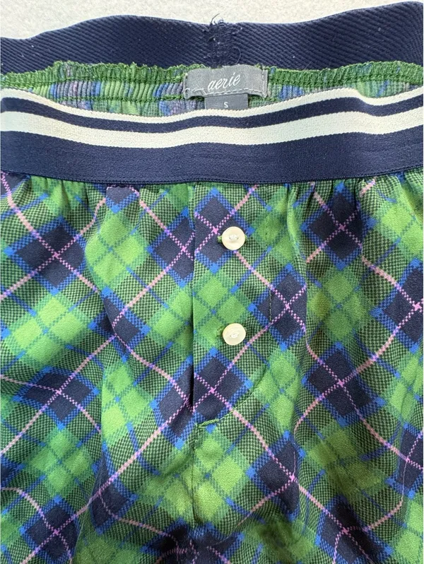 Aerie Women’s Small Green Navy Plaid Boxer Shorts Elastic Waist Lounge - Image 3