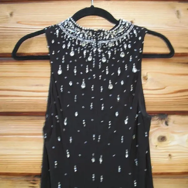 MAC DUGGAL 2260 Black High Neck Sleeveless Beaded Jersey Fitted Gown Size 6 - Image 11
