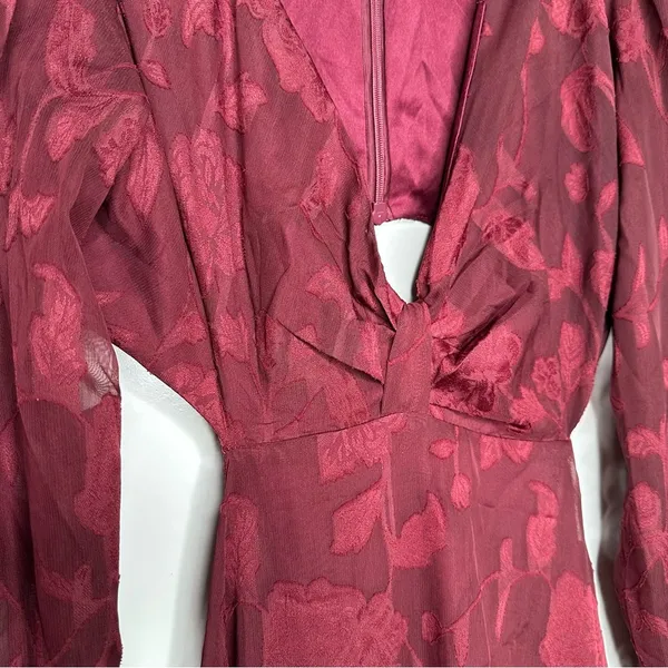 Lulus Desired Aesthetic Wine Red Floral Burnout Long Sleeve Midi Dress Size L - Image 14