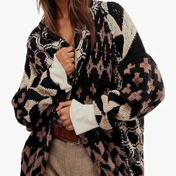 Multicolor geometric street style cardigan sweater Multiple - Image 4