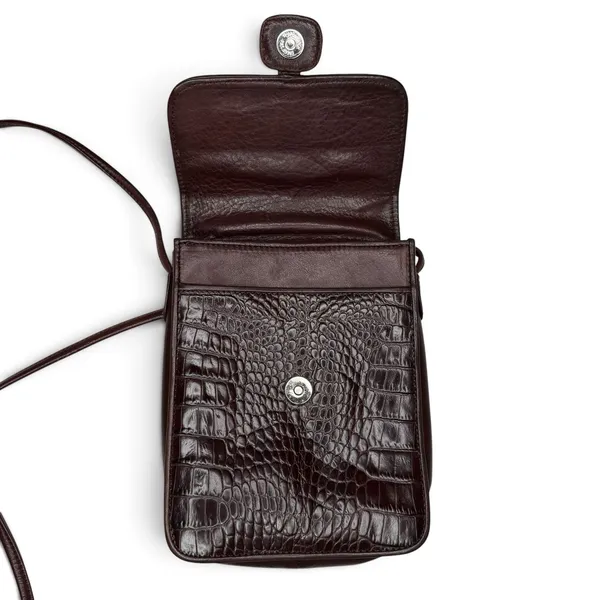 Brighton Oxblood Leather Vtg Croc Embossed Crossbody Bag Silver Buckle & Charm - Image 10