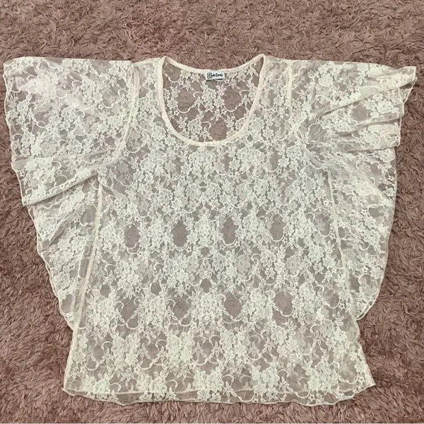 Rock‎ Candy Coquette Pastel Pink Lace Sheer Ruffle Blouse Size Small - Image 2