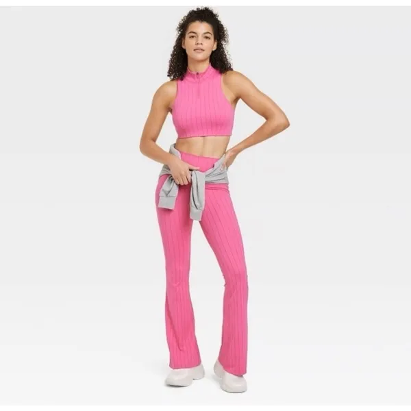 JoyLab Women's High Neck‎ Zip Up Sports Bra Hot Pink Medium Barbie Gym Workout - Image 10