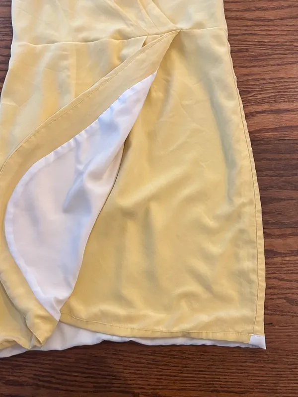Lavender Brown Silk Wrap Mini Dress Size Small Butter Yellow Cocktail Wedding - Image 6