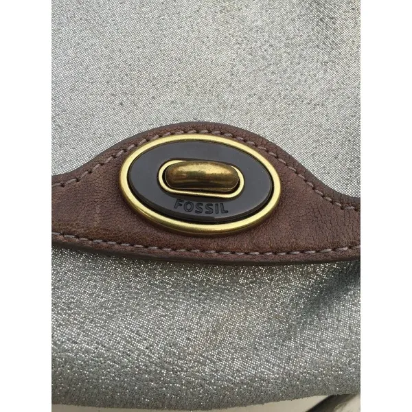FOSSIL maddox Small Silver Leather Crossbody Chain Handle Purse‎ Bag - Image 3