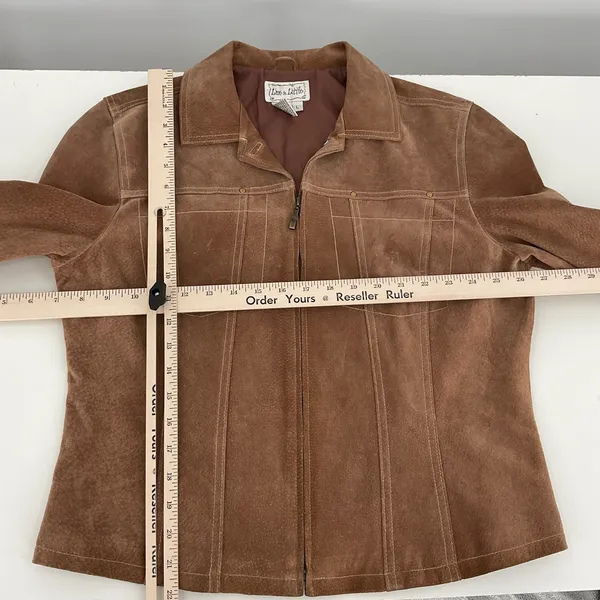 Live a Little Brown‎ Suede Moto Jacket Women's Size L Zip Front - Image 6
