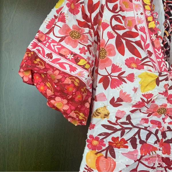 Farm Rio size XS romantic orchard tiered midi dress pink red white - Image 9